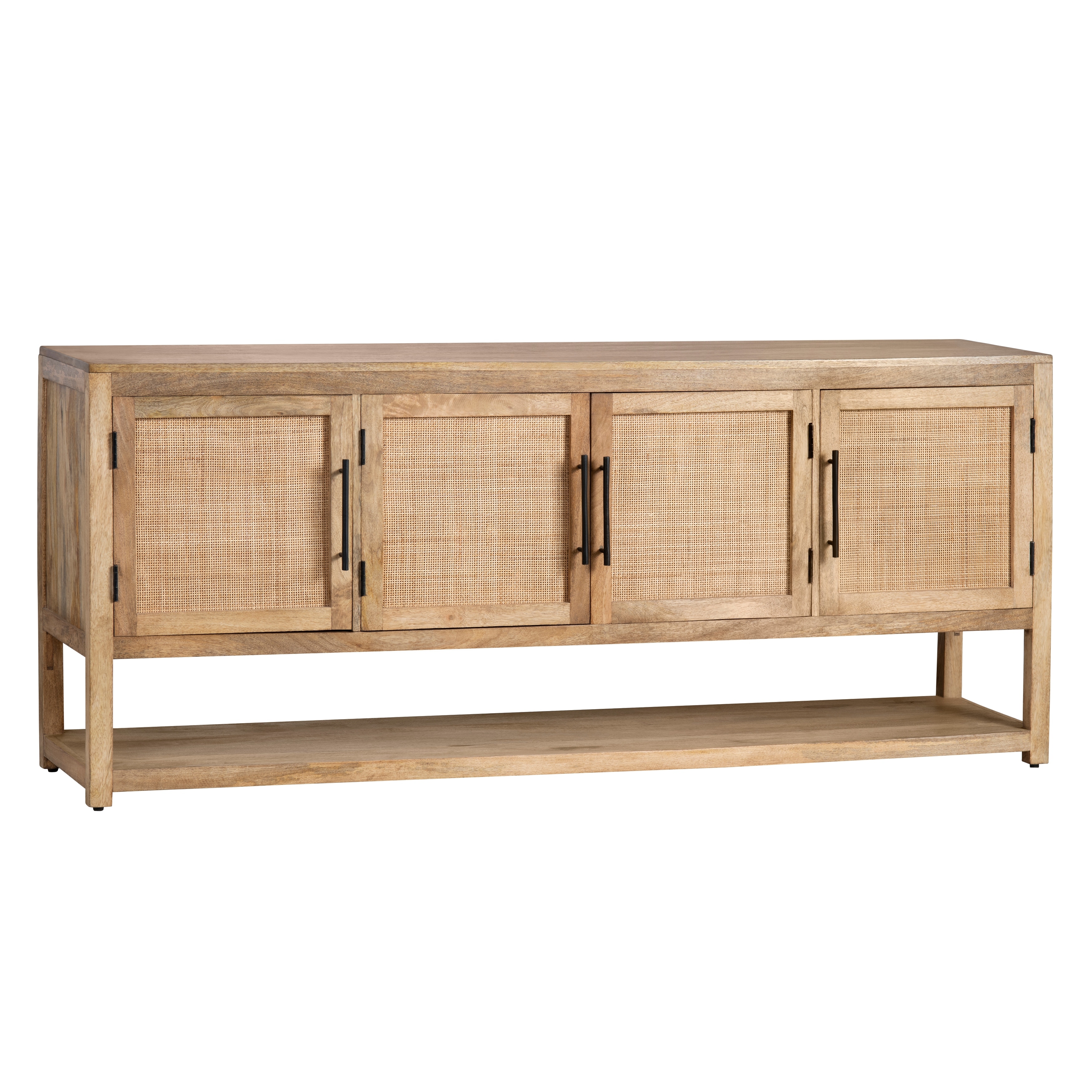 76 in. Brown Solid Wood 4 Door Media Credenza_Sideboard