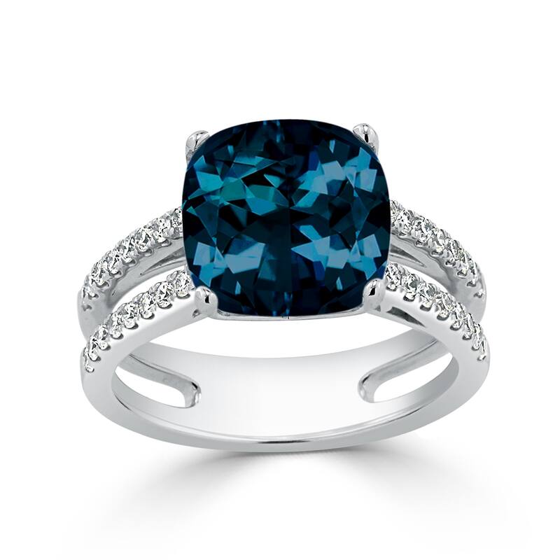 Auriya Modern 5ct Cushion-cut London Blue Topaz and Diamond Engagement Ring 1/4cttw 14k Gold