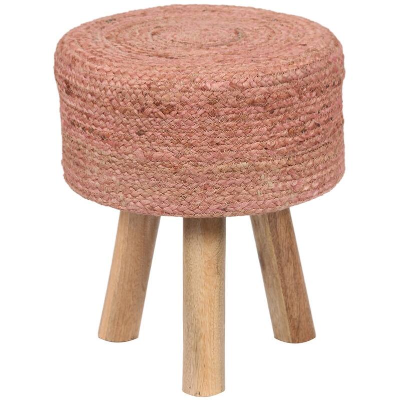 HERAT ORIENTAL Handmade Kilim Upholstered Round Stool - Blush Pink
