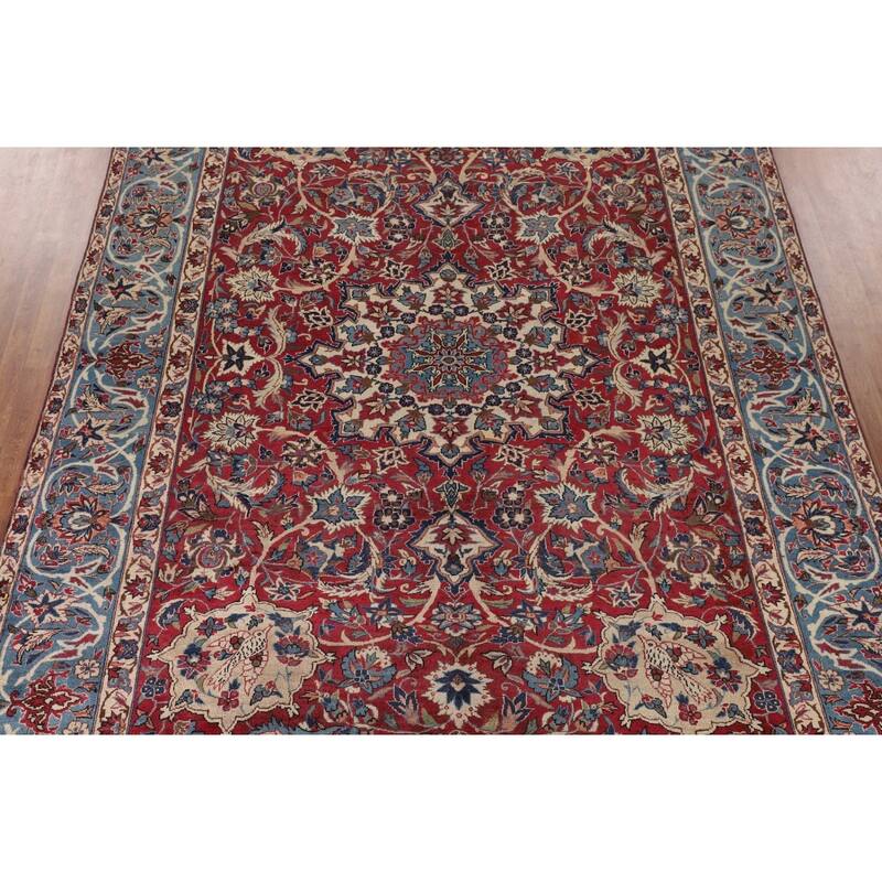Vegetable Dye Isfahan Persian Antique Area Rug Handmade Wool Carpet - 9'2"x 13'8"
