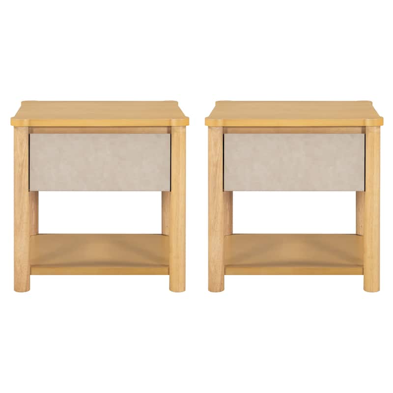 Wood Nightstand,Modern Nightstands with Drawer, Farmhouse Bedside Table for Bedroom Living Room(set of 2)
