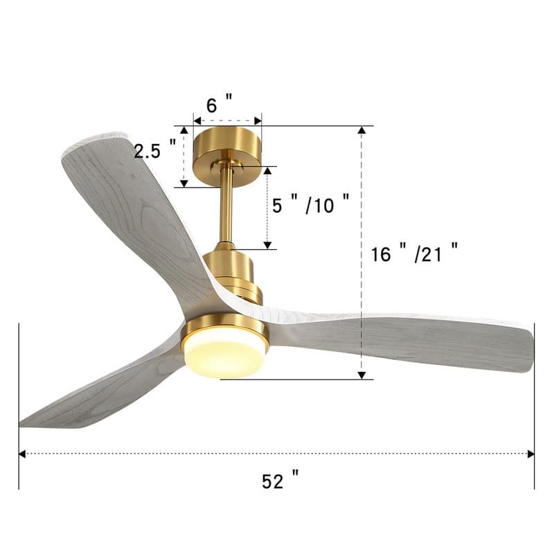 52" Wood Blades Integrated Dimmable LED Ceiling Fan with Light and Remote