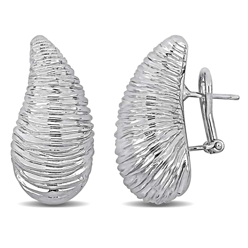 Miadora 13x27mm Teardrop Design Stud Earrings in 14K White Gold