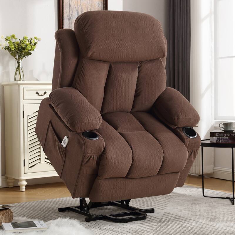 Fabric Electric Power Lift Recliner Chair with Massage and Heat for Elderly with USB Ports,Cup Holders & Side Pocket