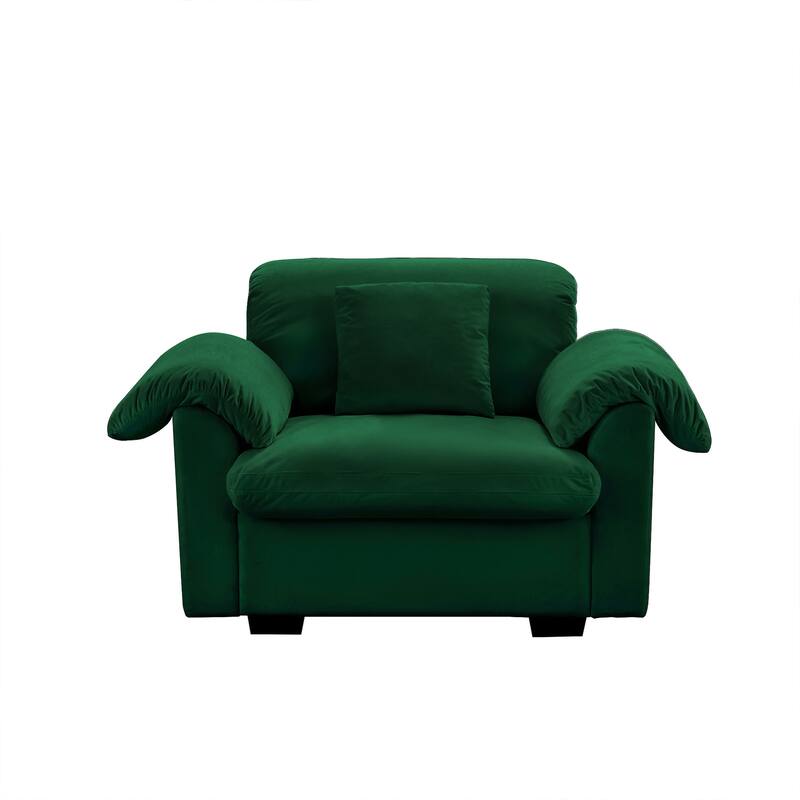 Velvet Deep Seat Storage Sofa Chair with Fluffy Armrest Pillows & Backrest