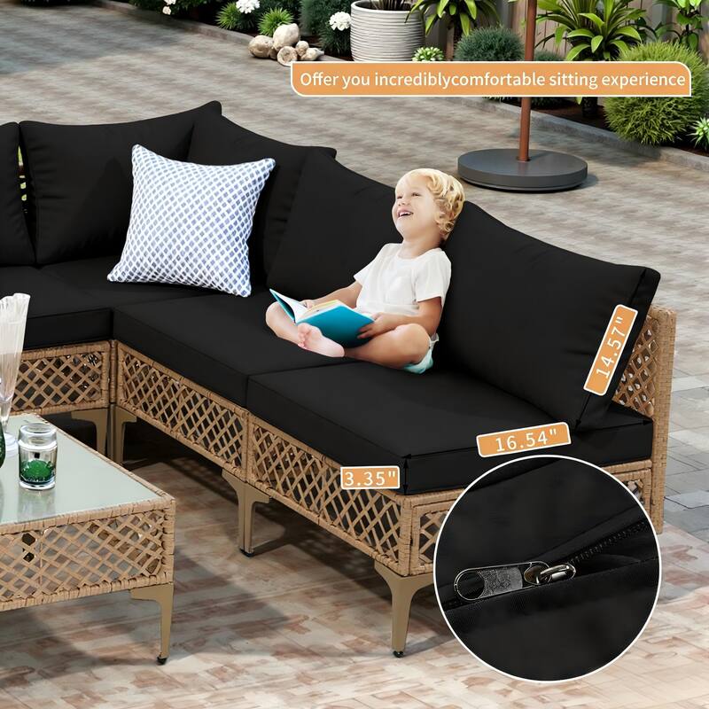 7-Piece Wicker Patio Conversation Set with Cushions,6 Sofas, 1 Table