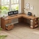 preview thumbnail 85 of 156, Farmhouse Executive L Shaped Desk Home Office Desk with Drawers and Storage Cabinet & Power Outlet 67" - Brown