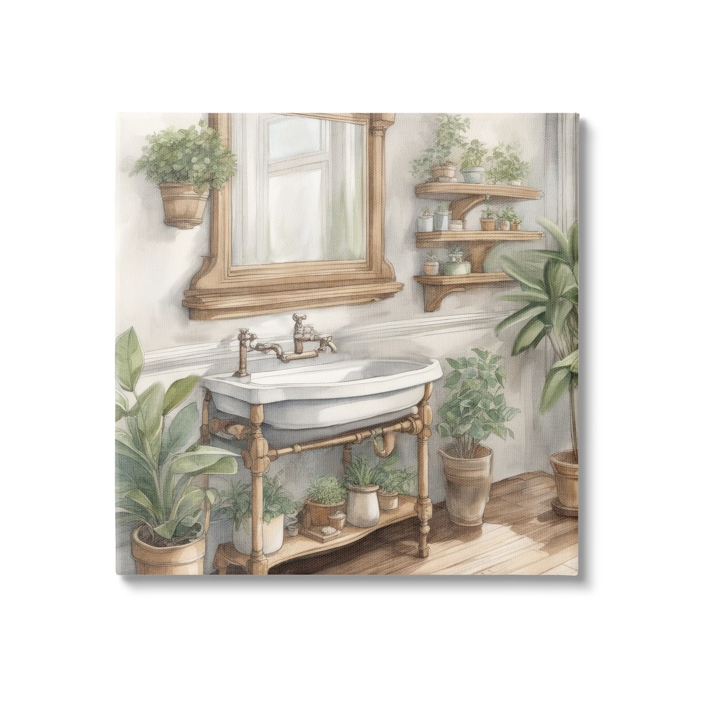 Stupell Bathroom View with Plants Canvas Wall Art Design by Kim Allen