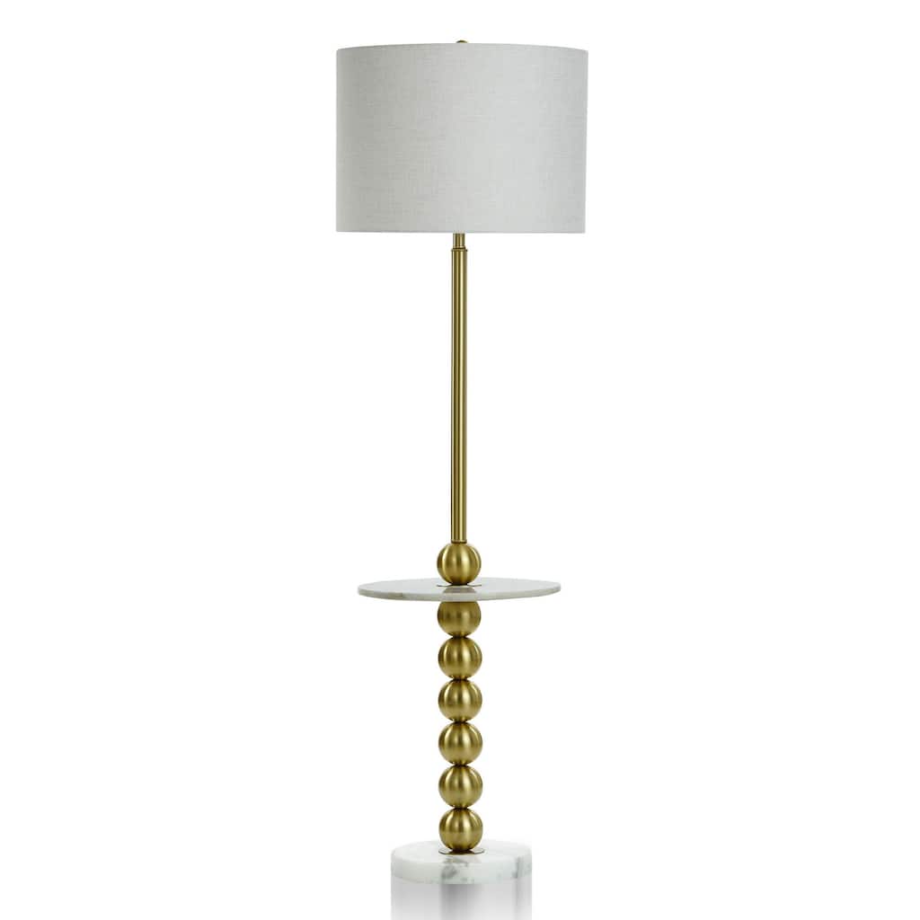 Harp & Finial Dobbins - Brass Finished Floor Lamp with White Marble Base - Cream Shade