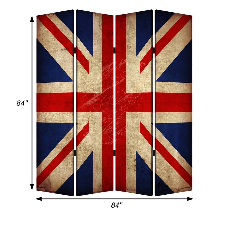 Alfie 71 Inch Folding Screen Room Divider, Union Jack Printing, 4 Panels