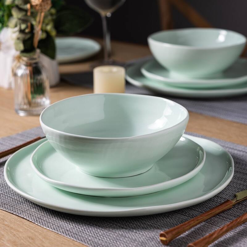 Ceramic Dinnerware Sets of 4,Porcelain Plates and Bowls Sets with Wavy