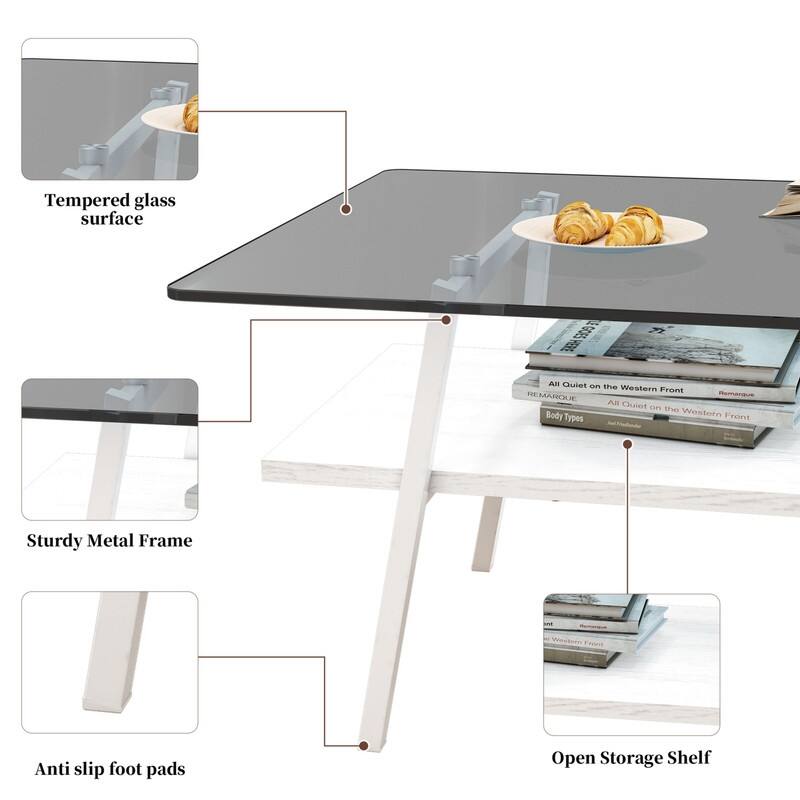 Rectangle Tempered Glass Coffee Table with Metal Legs