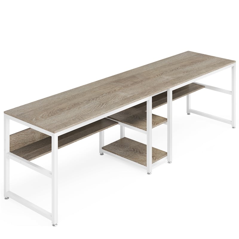 Two Person Desk with Bookshelf, Double Office Desk
