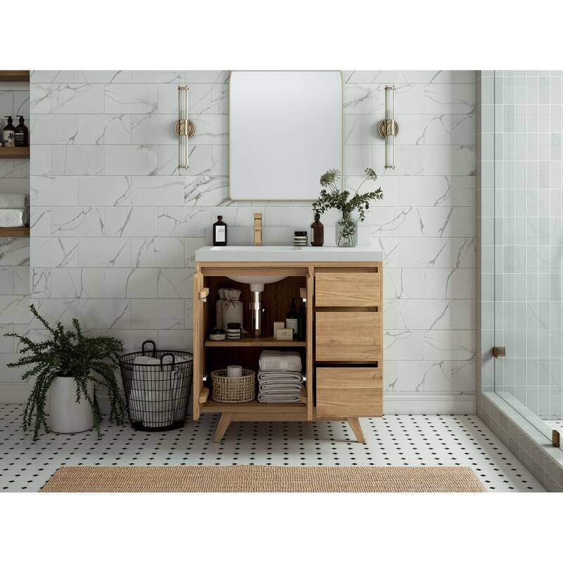Willow Collections 36 in. W x 22 in. D Madison Teak Left Offset Sink Bathroom Vanity with Countertop