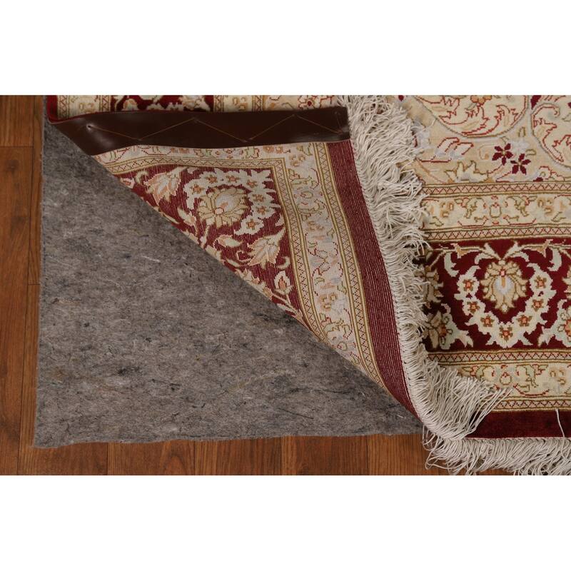 Handmade 100% Silk Qum Persian Accent Rug Traditional Beige Carpet - 4'4"x 6'3"