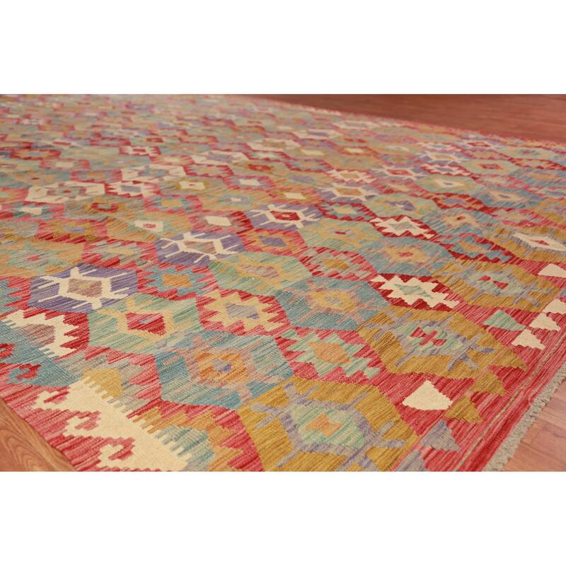 Geometric Kilim Oriental Large Rug Flatweave Living Room Wool Carpet - 10'1"x 15'10"