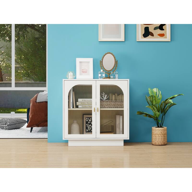 Storage Cabinet with 2 Acrylic Door, Wooden Kitchen Pantry Sideboard, Display Cabinet with Metal Handles & Adjustable Shelves