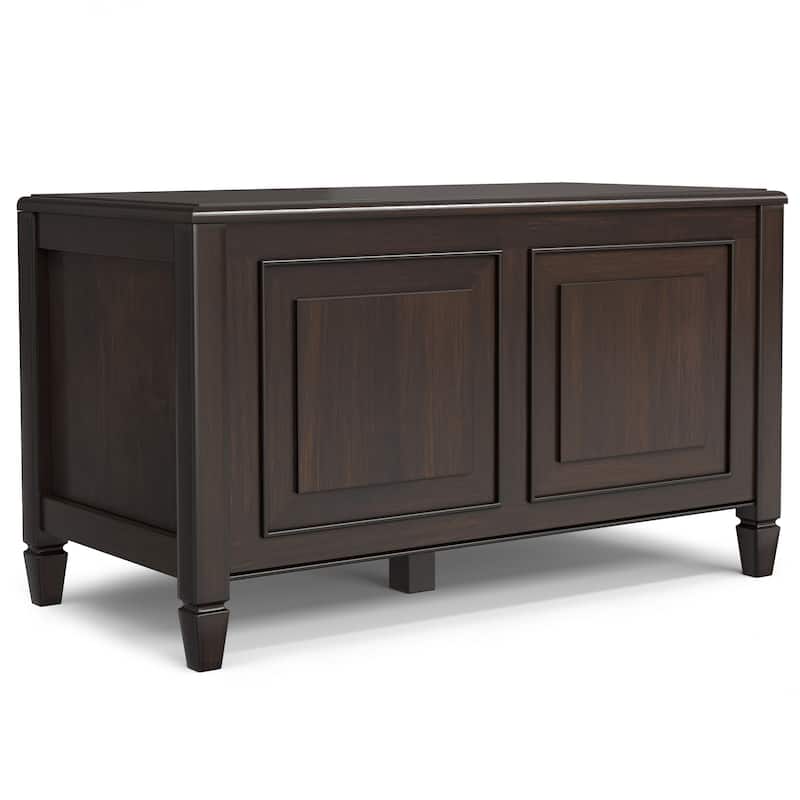 WYNDENHALL Hampshire Solid Wood Small Storage Bench Trunk and Storage Cabinet in Dark Chestnut Brown