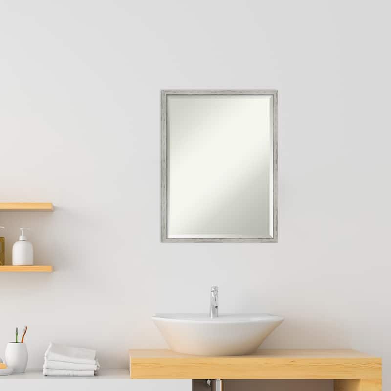 Beveled Wood Bathroom Wall Mirror - Shiplap White Narrow Frame