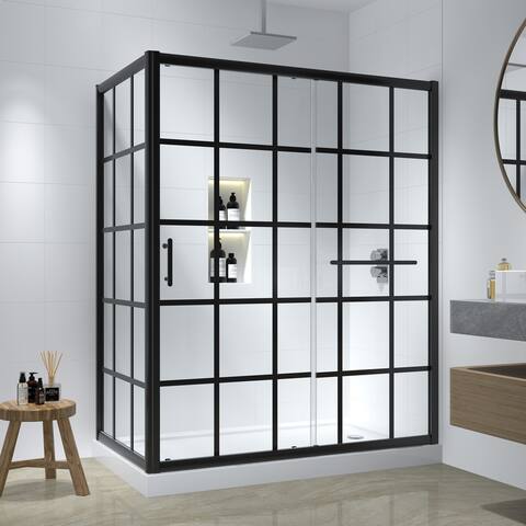 FELYL 48/60" W × 72" H Single Sliding Framed Shower Door with Heat Soaking Process and Protective Coating Clear Glass