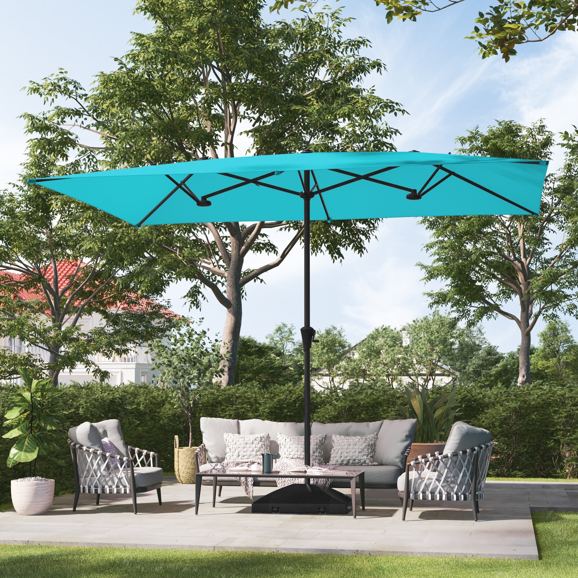 LIVOOSUN 11x7/10x6.5Ft Large Double-Sided Rectangular Outdoor Patio Market Umbrella with Crank, Gray
