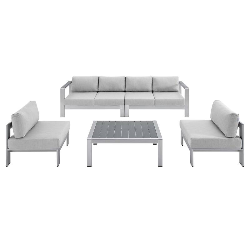 Shore Sunbrella Outdoor Patio Aluminum 5 Piece Sectional Sofa Set