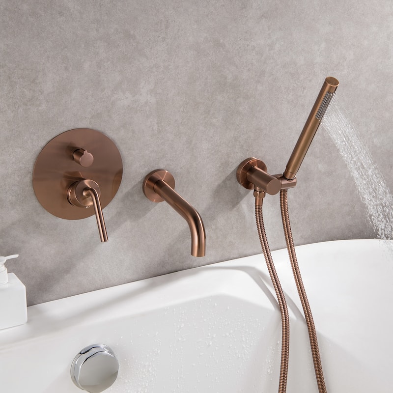Modland Luxury Wall Mounted Bathtub Faucet With High-pressure Handheld Shower and Tub Spout