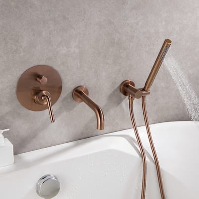 Modland Luxury Wall Mounted Bathtub Faucet With High-pressure Handheld Shower and Tub Spout