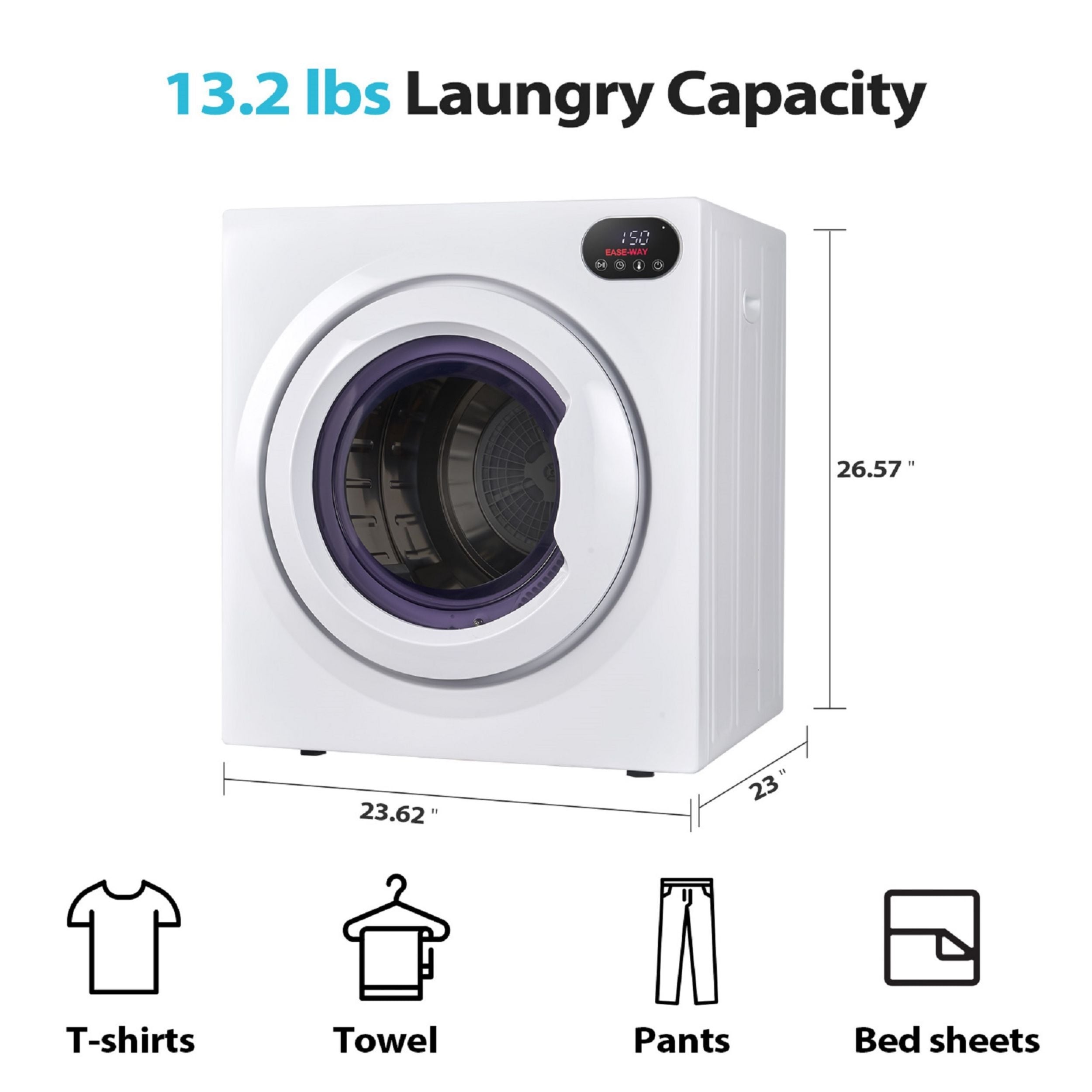 13.2 lbs Portable Clothes Dryer with Touch Panel, 1500W Front Load