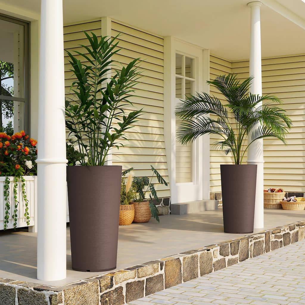 Outsunny 29 Inch Tall Planters for Outdoor Plants, Set of 2 Plastic Flower Pots with DIY Drainage Holes