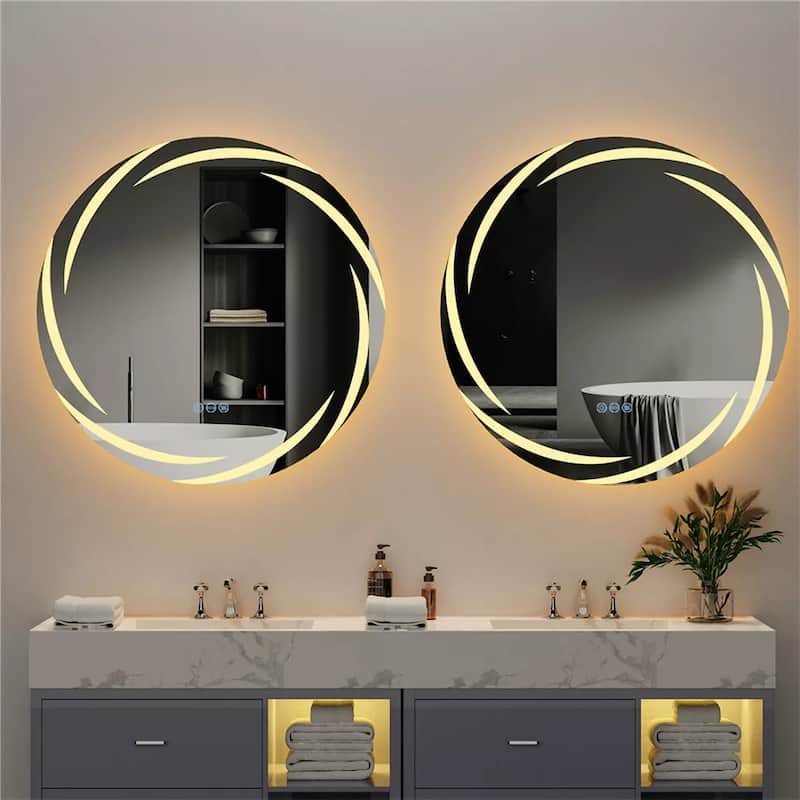 Unique LED Illuminated Round Bathroom Vanity Mirror Anti-Fog Dimmable