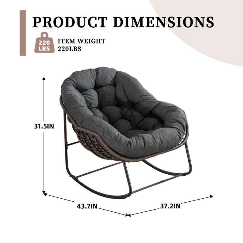Outdoor rattan rocking chair, padded penguin rocking chair,lounge chair Outdoor for Front Porch,Living Room,Patio,Garden