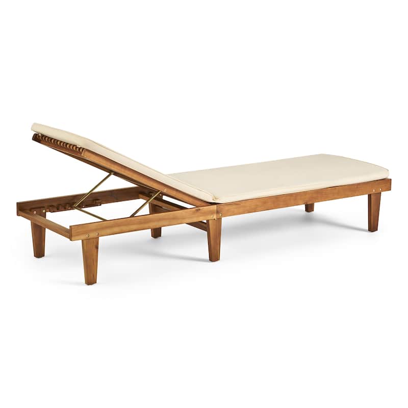 Nadine Outdoor Acacia Wood Chaise Lounge and Cushion Set by Christopher Knight Home