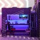 preview thumbnail 3 of 14, Dark Gray Full Size Solid Wood MDF Gaming Loft Bed with Desk, Multi-storage Shelves, LED and Charging Station