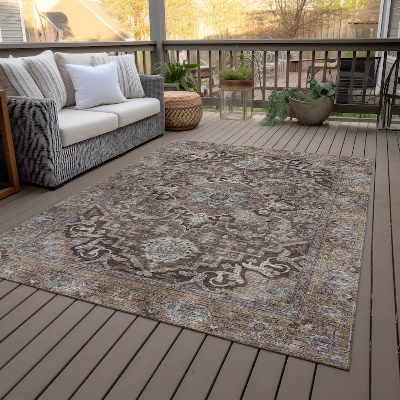 Machine Washable Indoor/Outdoor Traditional Medallion Chantille Rug