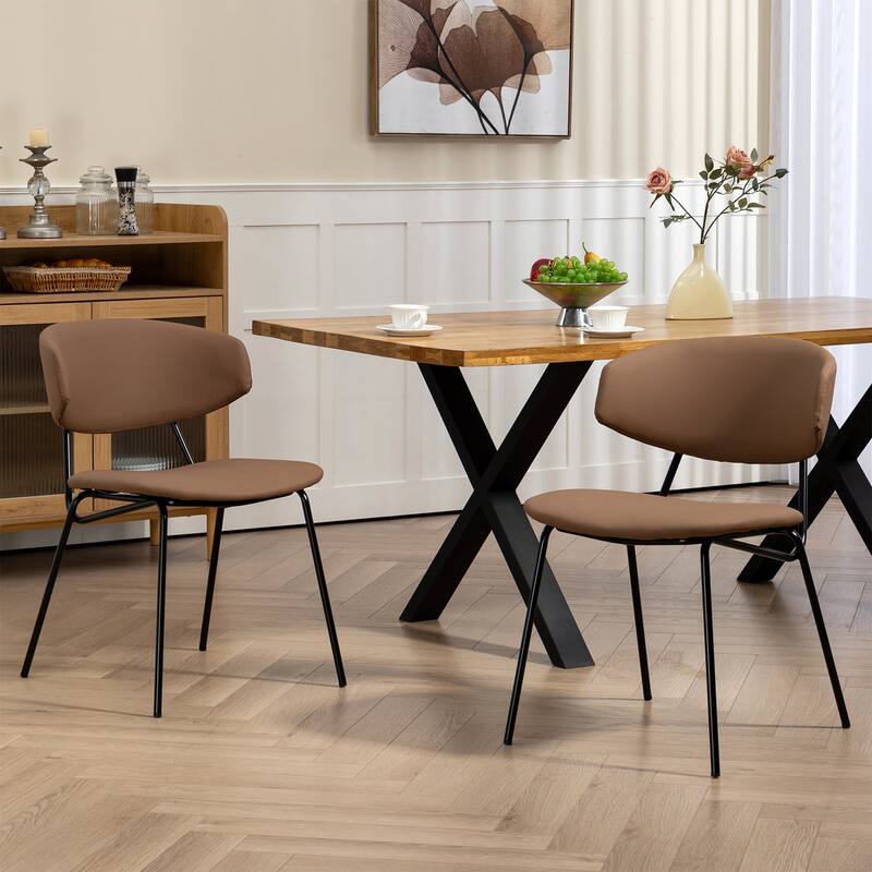 Set of 2 Benito Brown Faux Leather Dining Chair with Black Iron Legs