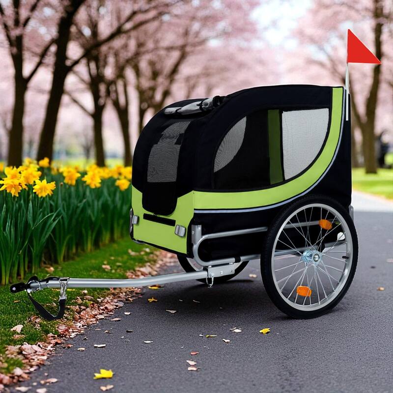 Folding Dog Bike Trailer 66LB Capacity - All-Terrain Pet Carrier with Steel Frame, Rain Cover & Mesh Windows
