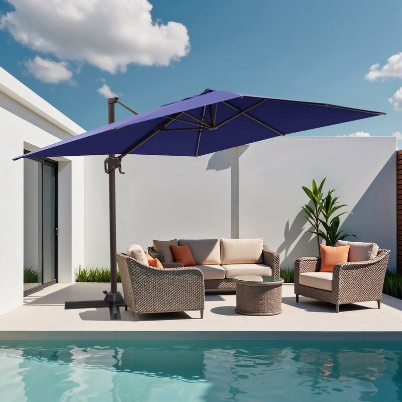 11 x 9 FT Outdoor Patio Cantilever Offset Rectangle Umbrella - Navy Blue