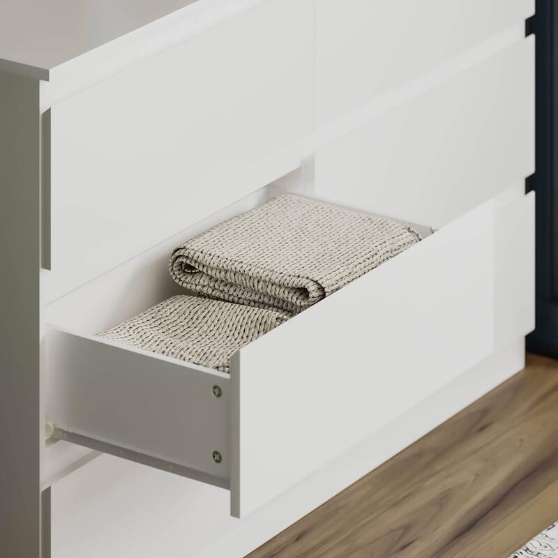 Modern Style Double Dresser White Finish Storage Cabinet with 6 Drawers Anti Tipping Device, for Bedroom Living Room Hallway