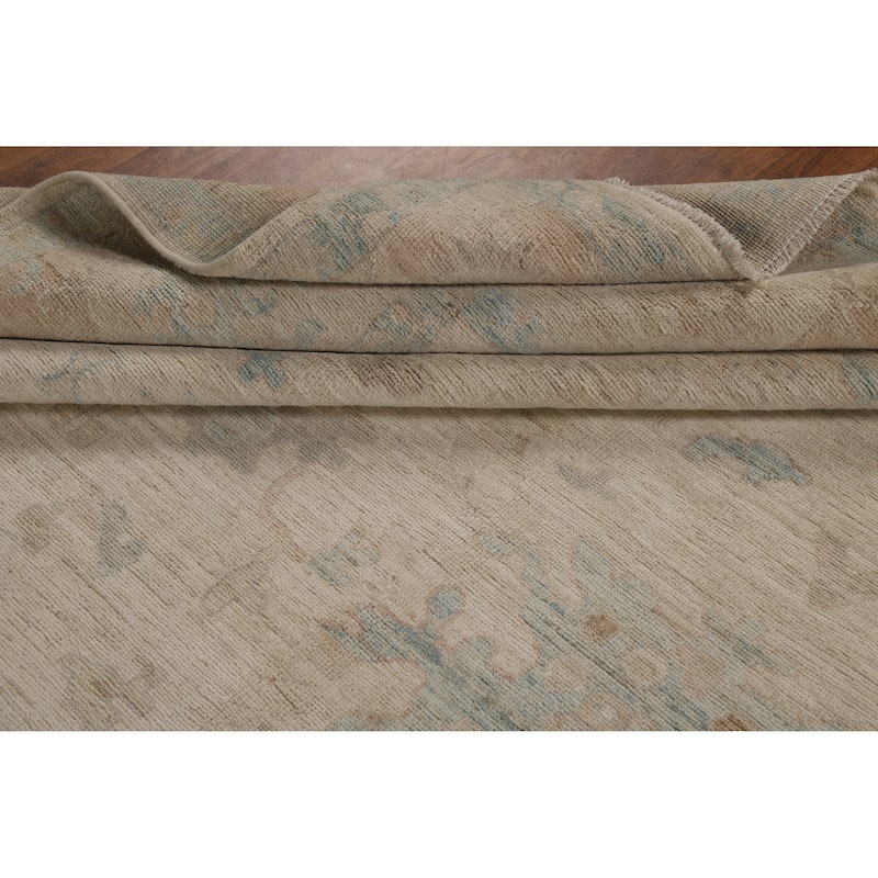 Vegetable Dye Floral Oushak Turkish Large Rug Hand-Knotted Wool Carpet - 9'10"x 14'0"