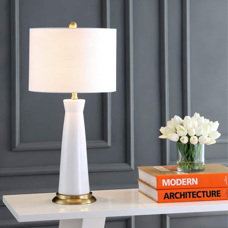 Gracie 29" Ceramic Column LED Table Lamp, Cream by JONATHAN Y - White/Brass Gold