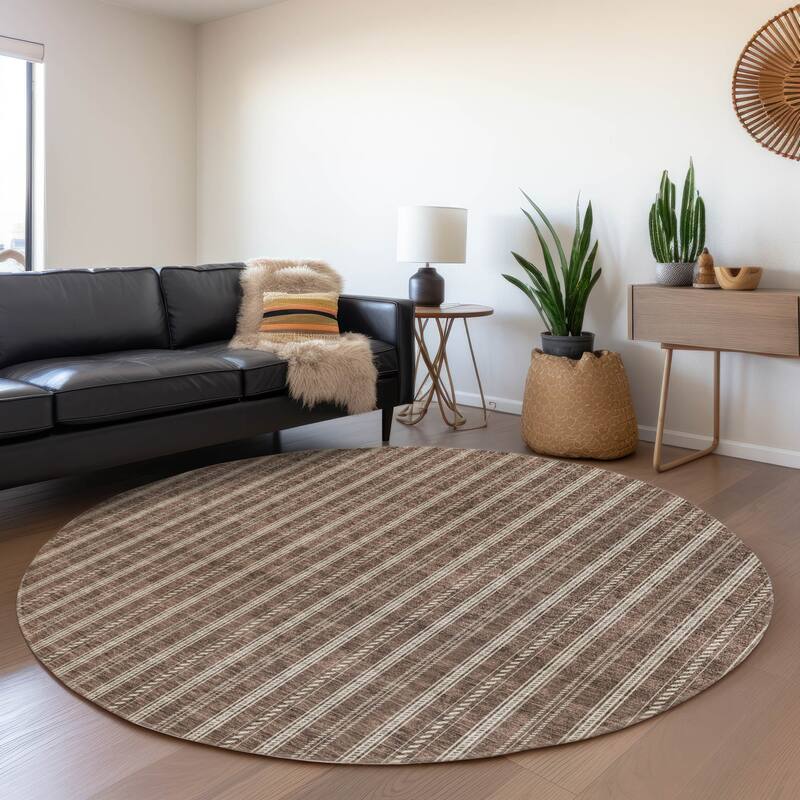 Premium Washable Super Soft Stripe Mayfield Rug - Brown - 8' x 8'