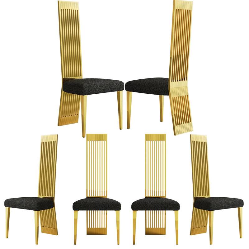 Modern Luxury Boucle Dining Chairs with High Back Design and Metal Legs - Black Gold - Set of 6