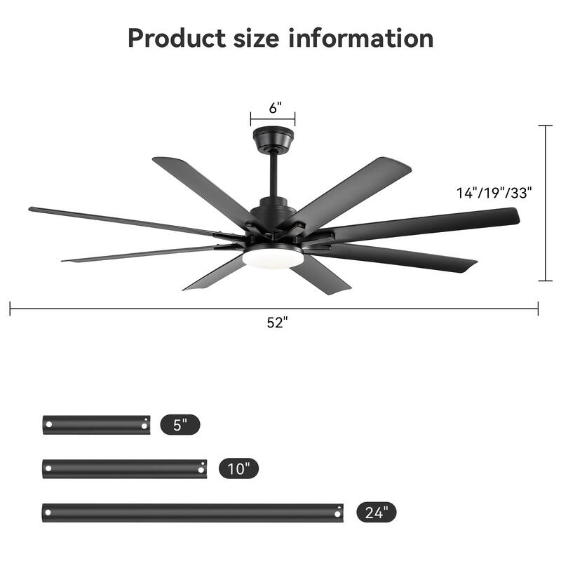 52-Inch Smart DC Ceiling Fan with LED Light & 8 ABS Blades