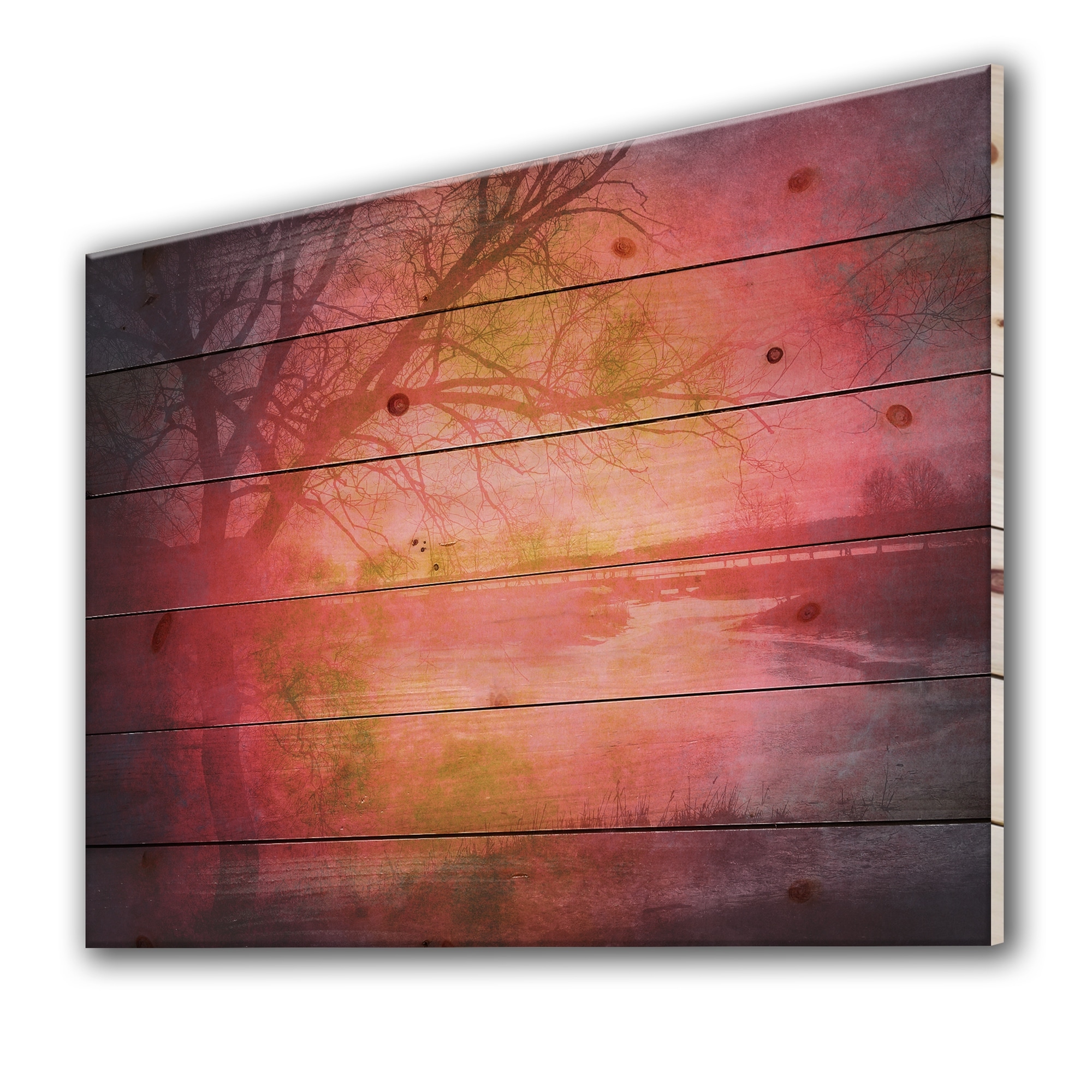 Designart 'Spring Trees In Vintage Pink And Red' Farmhouse-image
