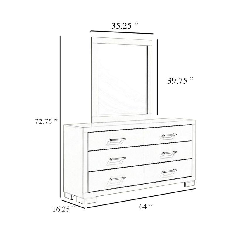 Bela Wide Dresser with Mirror and 6 Drawers, Silver, Cappuccino Brown