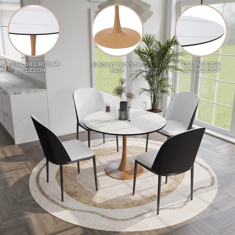 Bristol 40" Round Dining Table with MDF Top and Natural Wood Steel Pedestal Base for Modern Kitchen and Dining Room