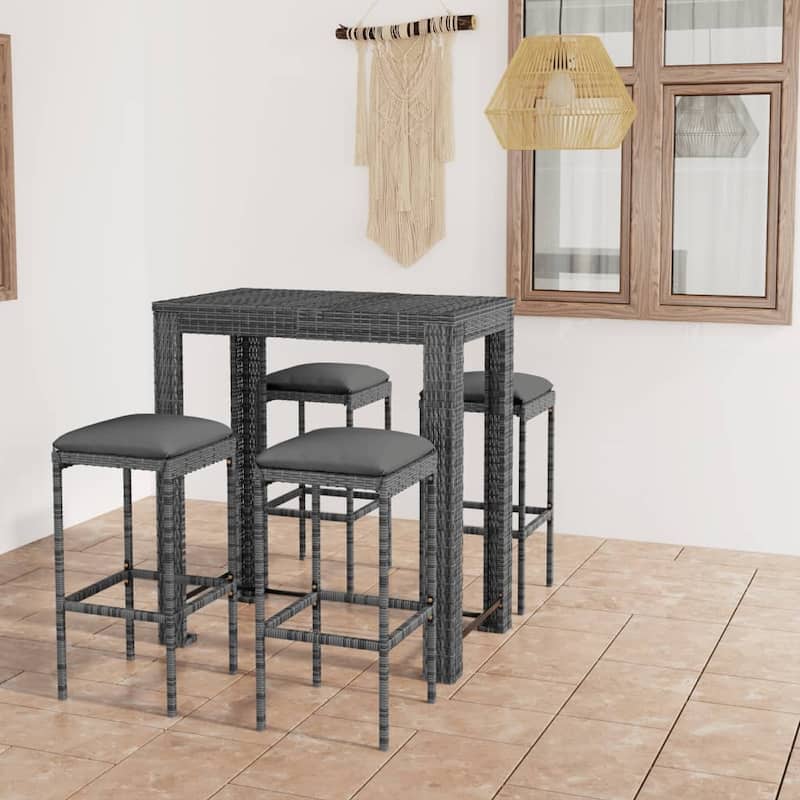 vidaXL 5 Piece Patio Bar Set with Cushions Poly Rattan Gray