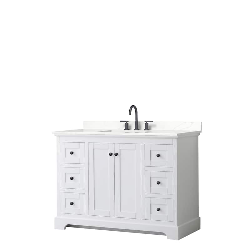 Avery 48-inch Single Vanity, Quartz Top - White, Black Trim, Giotto Quartz Top