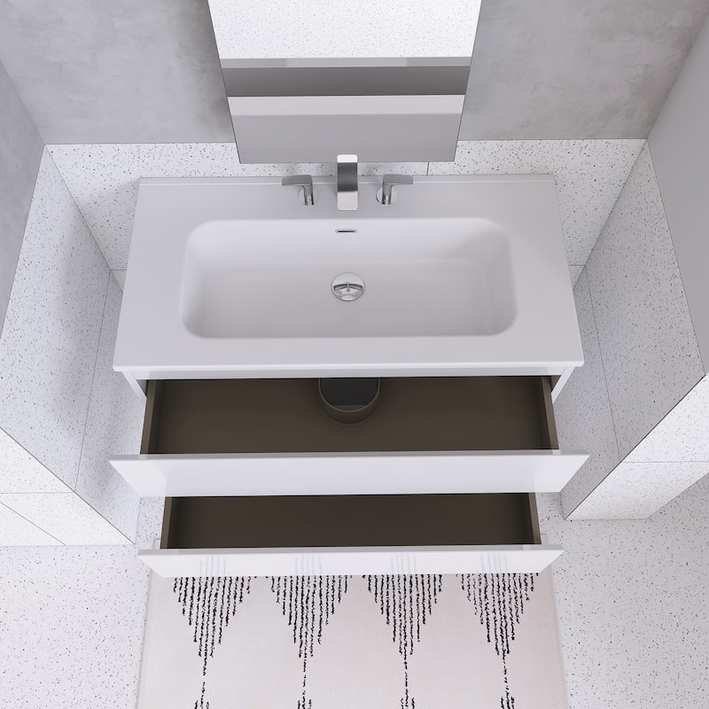 Floating Integrated Bathroom Vanity with Ceramic Sink, Three Faucet Holes